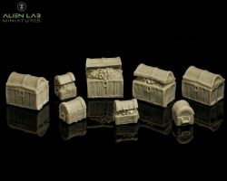 Alien Lab Miniatures SC019 Wooden Chests [8szt] 28mm - Drewniane skrzynie