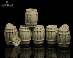 Alien Lab Miniatures WBBK001 Wooden Barrels [6szt] 28mm - Drewniane beczki