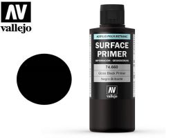 Vallejo 74660 Surface Primer Gloss Black 200ml - Podkład akrylowy czarny błyszczący